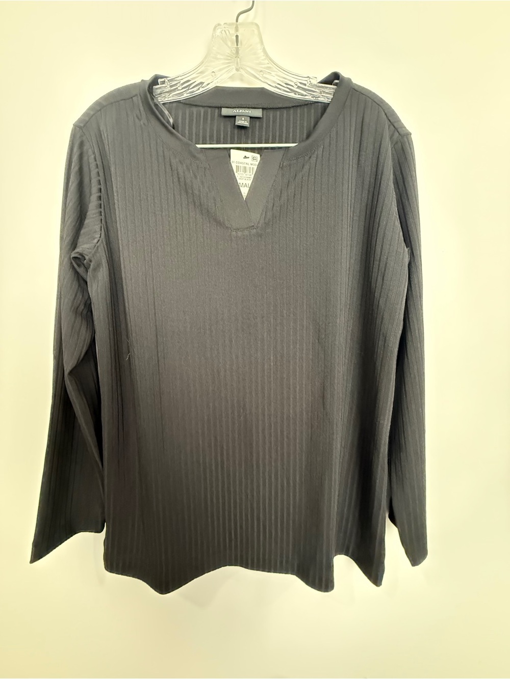 Alfani Black Ribbed Long Sleeve Top